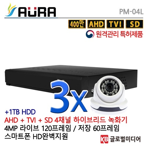 PM-04L 실내돔 CCTV 3세트 [AHD 2.0지원, 1TB포함] /CCTV 풀패키지