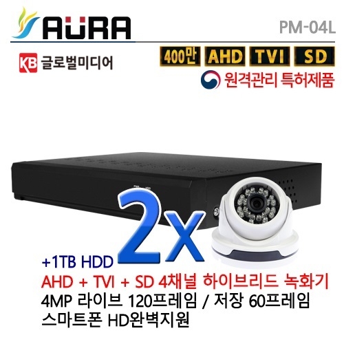 PM-04L 실내돔 CCTV 2세트 [AHD 2.0지원, 1TB포함] /CCTV 풀패키지